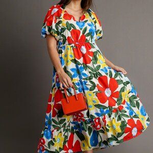 NWT Umgee Plus Size Bold Floral Tiered Maxi Dress – Off-White Mix